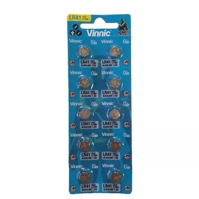 10 Vinnic Alkaline Batteries L736 G3 LR41 Cell 1.5V Exp 2025 No Mercury 10bl • $5.53