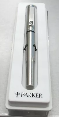 Parker 25 Fountain Pen Stainless Steel M Pt Black Logo With Converter In Box A * • $135.45