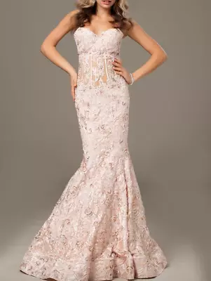 Jovani Evening Pageant Formal Prom Trumpet Mermaid Gown 6 Blush Pink Corset Back • £144.76