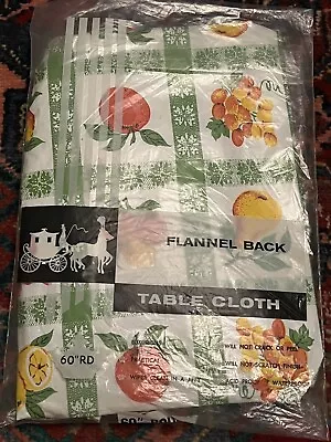 Vintage 1960s Fruit Print White Fringe Round Vinyl Tablecloth MCM New Old Stock • $30