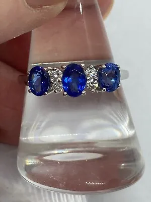 Stunning Aaa Tanzanite & Diamond Certificated 18 Carat White Gold Ring S Je265 • £899.99