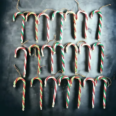 Vintage Silk String Wrapped Candy Cane Christmas Ornaments Set Of 21 • $29.95