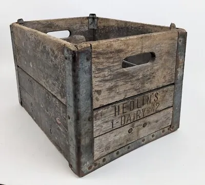 Vintage Wood & Metal Milk Bottle Crate Hedlin's Dairy Chicago Illinois Antique • $89.95