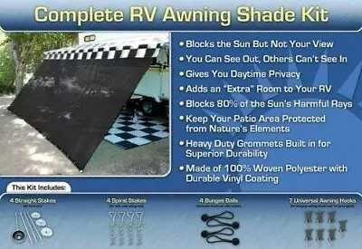 RV Awning Sun Shade With 80% UV Privacy Screen Free Complete Kit 8' X 18' • $59.99