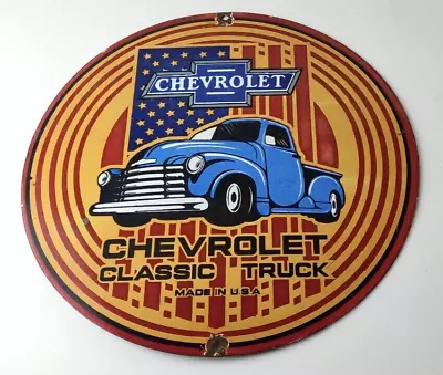 Vintage Chevrolet Trucks Sign - Porcelain Bow-Tie Classic Pickup Gas Pump Sign • $144.47