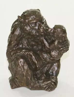 Real Bronze Art Sculpture Quadrumana Animal Monkey Orangutan Mother And Child Gi • $399