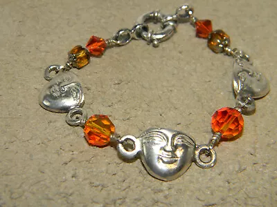 Sterling Silver Goddess Face Orange Crystal Bracelet Signed Baby • $29.99