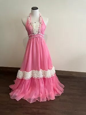 Pink   Halter Lace VINTAGE Prom DRESS Mike Benet Formals Sz 4 • $79.99