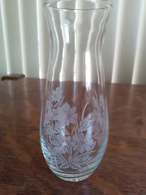 Vase Vintage Clear Glass Etched Floral Design • $7