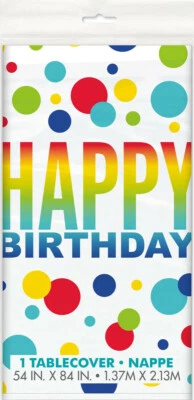 $6.59 • Buy Happy Birthday Unicorn Party Plastic Table Cover Rainbow Spots Dots Tablecloth