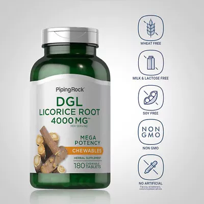 PIPING ROCK DGL Licorice Root 180 Chewable TABLETS - Vegetarian - Liquorice UK • £24.88