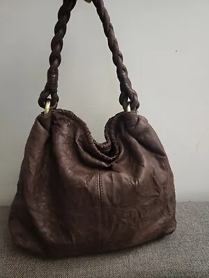 Monserat De Lucca Brown Leather Hobo Bag Braided Strap  • $79