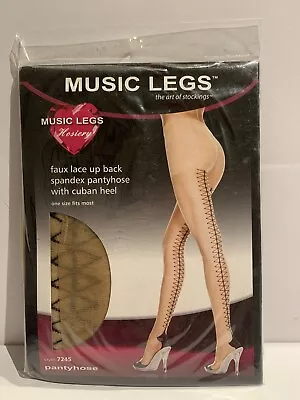 $12.60 • Buy Music Legs Faux Lace Up Back Pantyhose With Cuban Heel