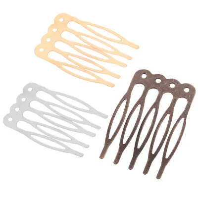 Blesiya 10pcs 5 Teeth Metal Blank Silver Gold Bronze Hair Comb Clip Crafts 27mm • £4.34