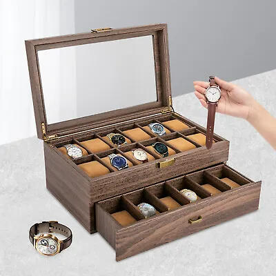 24 Slots Watch Box Watch Case Mens Jewelry Holder Watch Display Case W/ Drawer • $45