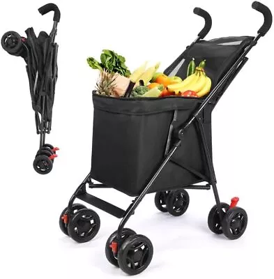 Folding Grocery Basket Cart Shopping Wheels Dog Stroller Metal Utility Laundry • $59.99