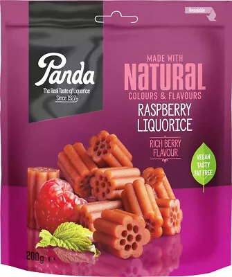 Panda Natural Raspberry Licorice Cuts 200g - No Additives Preservatives Vegan • £6.49