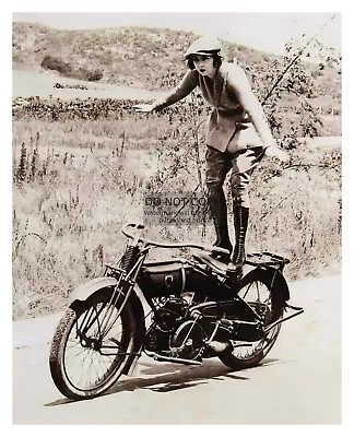 GIRL STANDING ON HER MOTORCYCLE 1920s 8X10 PHOTO • $8.49