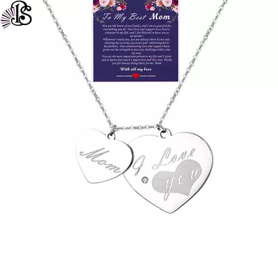 Womens  I Love You Mom  2 Heart Charm Pendant Stainless Steel Necklace 18 -20  • $9.99