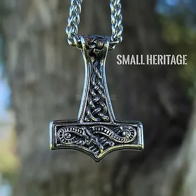 Viking Mjolnir Pendant Stainless Steel Necklace Chain Norse Thor Hammer Men • $20.60