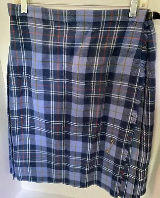 Vintage Wrap Kilt Skirt Sz 18 100% Pure Wool Tartan Plaid Blue • $29.99