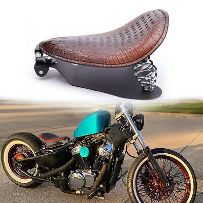Motorcycle Alligator Solo Seat Spring W/ Base For Harley Chopper Bobber Brown • $79.24