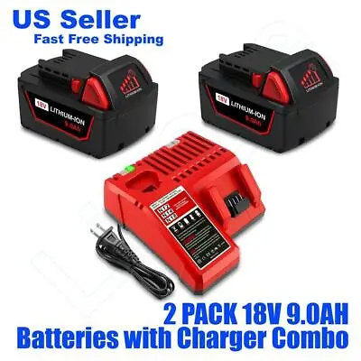 Lizone 2 PC 9AH For Milwaukee 18V XC8.0 High Capacity Battery And Charger Combo • $129.99