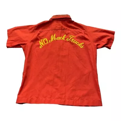 Vintage USA New Orleans Mack Trucks Richie Orange Embroidered Bowling Shirt LG • $87