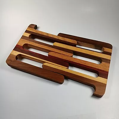 Danish Modern Multi Function Trivet Book Stand Handmade Exotic Striped Hardwoods • $34