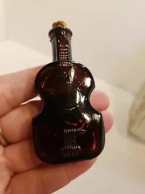  Vintage Miniature Dark Purple Glass Guitar Bottle 3  Doll House Cork Taiwan • $18