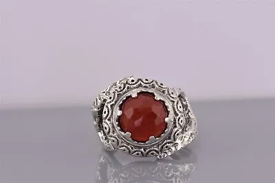 A.S. Sterling Silver Carved Bezel Faceted Carnelian Band Ring Israel 925 Sz: 9 • $67.50