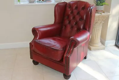 Tetrad Chesterfield Wingback Armchair In Oxblood Leather • £870