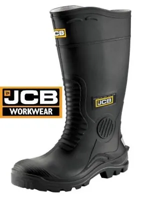 JCB HYDROMASTER Safety Wellington Work Steel Boots Black Men's Wellies Size 7-12 • £25.95