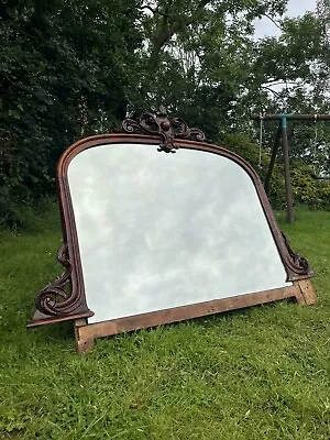 Antique Mahogany Walnut Ornate Large Over Mantle Arched Carved Vanity Mirror #M • £220