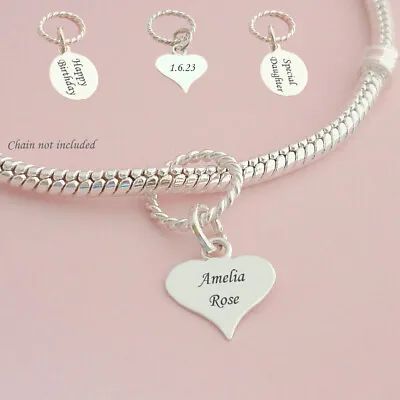 925 Sterling Silver Engraved Charms Tiny Jewellery Tags European Charm Heart • £12.99