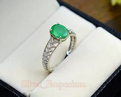 9X7 MM Natural Zambian Emerald Gemstone 925 Solid Silver Wedding Ring For Women • $140.99