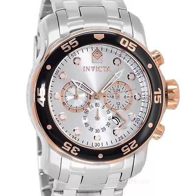 INVICTA Pro Diver Scuba Mens Chronograph Watch Silver Rose Gold Stainless Steel • $75.80