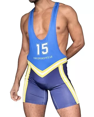 DM Singlet Sport Wrestling Corset Bodysuit Men Shapewear Elastic Suit Blue • $35