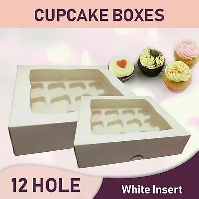 Cupcake Boxes 1/2/4/6/12/24 Holes Clear Window PVC Cake Board Favor Party Boxes • $150