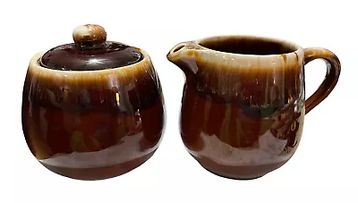 McCoy Stoneware USA Sugar And Creamer Set In Brown Drip Glaze Pattern 1970s  • $30.14