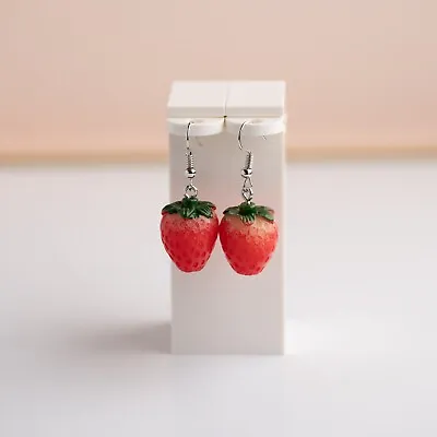 Cute Sweet Strawberry Fruit Red Berry Dangle Drop Hook Earrings Novelty Gift • $8.95