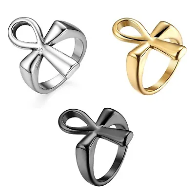 Ancient Egyptian Ankh Cross Ring Stainless Steel/Gold Plated Band For Men Women • $10.99