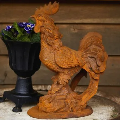 £80 • Buy Cast Iron Crowing Cockerel Statue - Cock Chicken Garden Ornament Statue Farm
