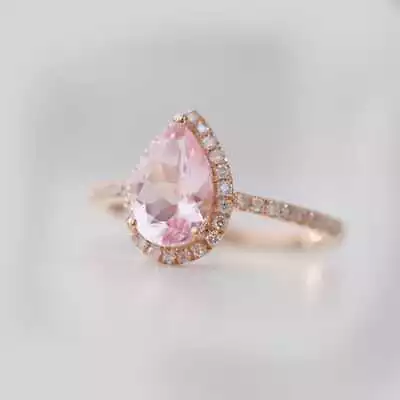 Natural Pink Morganite Gemstone Engagement Ring 10k Rose Gold Ring • $319.99