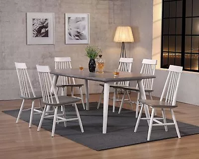 Kings Brand Furniture– 7 Piece White/Gray Dining Room Set Table & 6 Chairs • $615.99