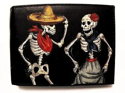 $16.50 • Buy Dancing Skeletons Decorated Leather Wallet - Day Of The Dead - M101
