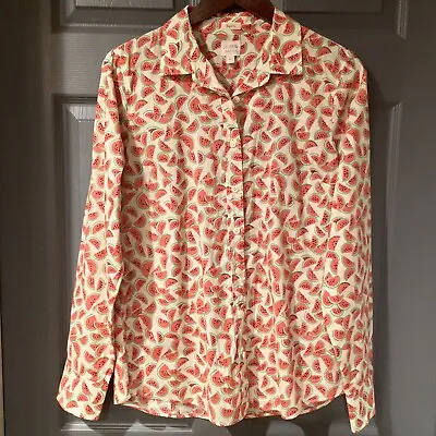 J. Crew Perfect Fit Watermelon Print Long Sleeve Button Down Shirt • $25