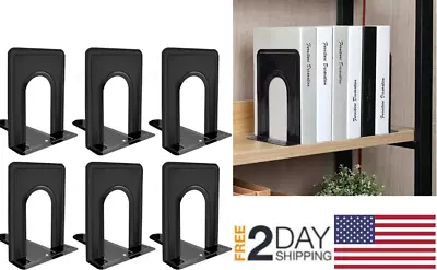 Metal Library Bookends Book Support Organizer Bookends Shelves Office 6 Pieces • $18.99