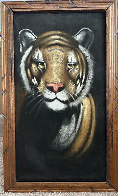 VINTAGE  Tiger Head BLACK VELVET Oil PAINTING Framed  23  X 14  • $75