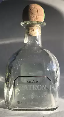 PATRON Silver Tequila Mexico 750 Ml Empty Glass Bottle W/ Cork Art Crafts Decor • $11.98